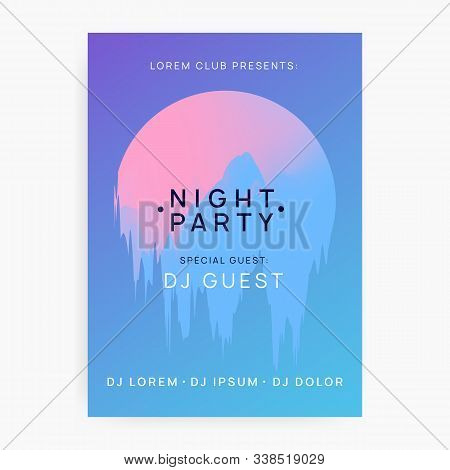 Music Poster. Commercial Electro Event Cover Layout. Fluid Holographic Gradient Shape And Line. Elec