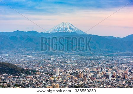 Kofu, Japan skyline with Mt. Fuji.