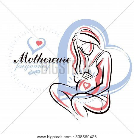 Pregnant Female Beautiful Body Outline, Mother-to-be Drawn Vector Illustration. Pregnancy Assistance