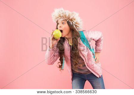 Kid Pink Background. Teen Daily Life. Education And Happy Kids. Schoolgirl With Books After Lesson. 