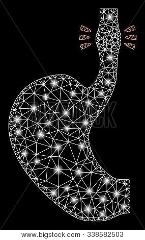 Glowing Mesh Esophageal Cancer With Glitter Effect. Abstract Illuminated Model Of Esophageal Cancer 