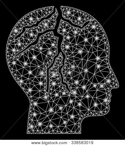Bright Mesh Brain Cancer With Glow Effect. Abstract Illuminated Model Of Brain Cancer Icon. Shiny Wi