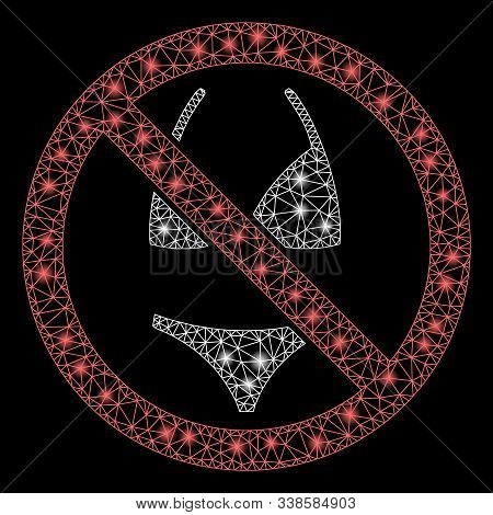 Flare Mesh No Swimsuit With Glare Effect. Abstract Illuminated Model Of No Swimsuit Icon. Shiny Wire