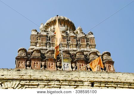Carving Details Of The Gopuram Of Ganesh Mandir At Purandare Wada, Saswad, Maharashtra, India