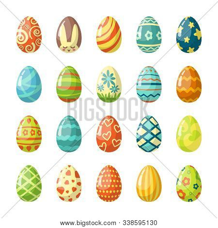 Colorful Painted Easter Eggs Flat Illustrations Set