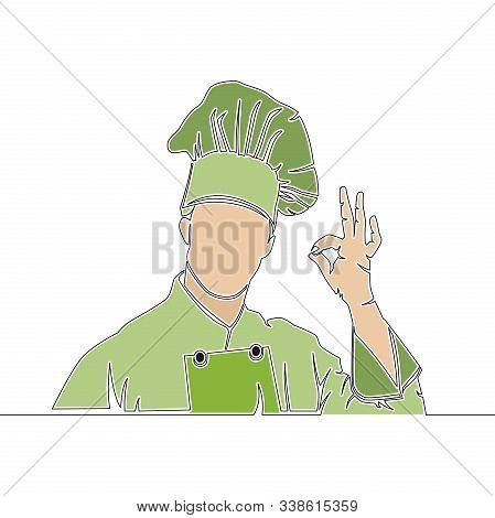 Flat Colorful Continuous Drawing Line Art Vegetarian Chef Icon Vector Illustration Concept