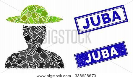 Mosaic Farmer Person Pictogram And Rectangular Juba Rubber Prints. Flat Vector Farmer Person Mosaic 