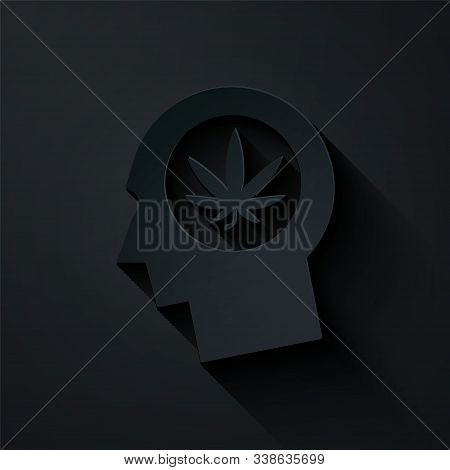Paper Cut Silhouette Of Male Head In Profile With Marijuana Or Cannabis Leaf Icon Isolated On Black 