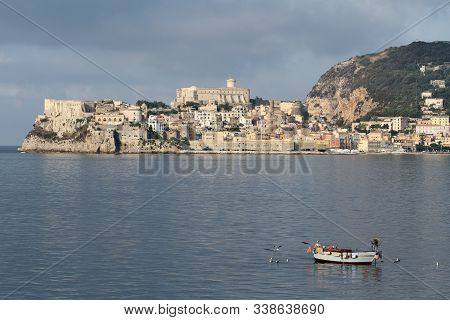 Gaeta, Italy - August 20, 2017: Panoramic View Of The City Of Gaeta From The Sea
