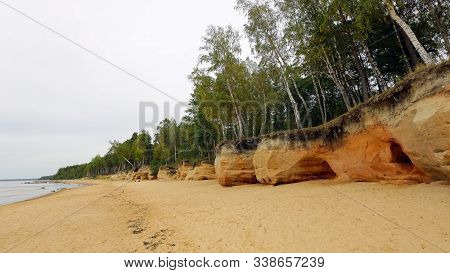 Sandy Caves On The Rigas Bay Beach In The Latvian Town Salacgriva