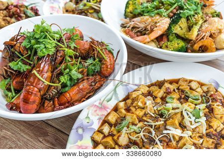 China, Chongqing Sichuan Spicy Dried Chilli Small Lobsters, And Mapo Toufu Bean Curd Among Other Dis