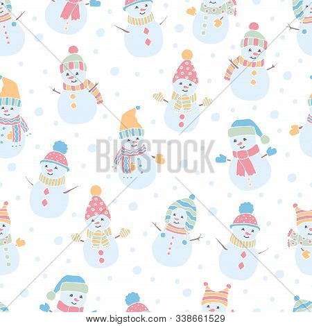 Seamless Pattern With Cute Snowmen