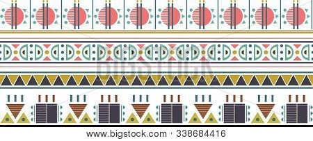 Four Colorful Vector Borders. Geometric Vector Tribal Borders.