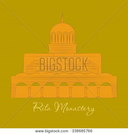 Rila Monastery In Bulgaria. Flat Cartoon Style Historic Sight Showplace Attraction Web Site Vector I