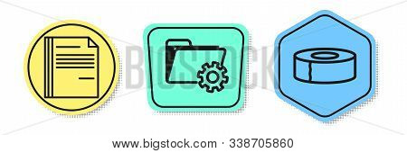 Set Line File Document, Folder Settings With Gears And Scotch. Colored Shapes. Vector