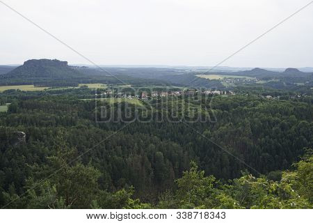 View From The Brand Mountain To Different Famous Table Hills In Saxon Switzerland, Germany
