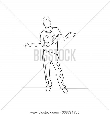 Continuous One Line Man Stands With Spread Hands, Helpless Gesture. I Do Not Know Anything. So What 
