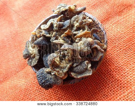 Isolated Achatina Fulica Chips (keripik Bekicot). Indonesian Exotic Snack With Taste Bitter, Dry And