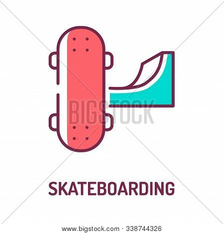 Skateboarding Color Line Icon On White Background. Extreme Sport. Tricks On A Skateboard. Skateboard