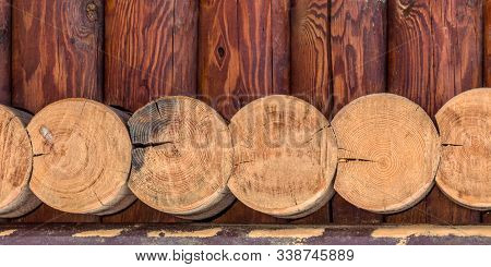 Wooded Logs  During The Construction Of A  House. On Round Saw Cuts You Can Place An Inscription (ad