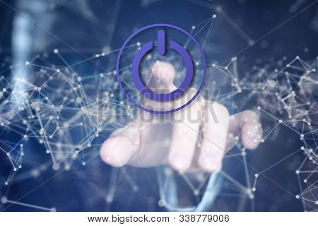 Pushing Power On Button On The Grunge Surface, Electricity Supply