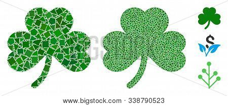 Clover Leaf Icon Composition Of Unequal Elements In Different Sizes And Shades, Based On Clover Leaf