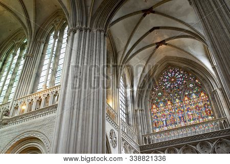 Bayeux, France - August 17, 2014: interior view of Cathedral of Our Lady of Bayeux.
