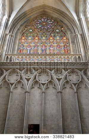 Bayeux, France - August 17, 2014: interior view of Cathedral of Our Lady of Bayeux.