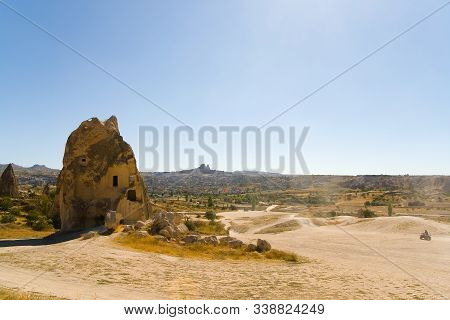 Beautiful Unusual Landscape Of Mountainous Cappadocia With Cave Dwellings. Turkey.