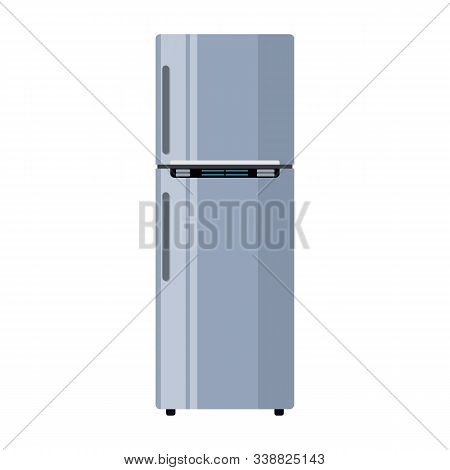 Modern Fridge Freezer Refrigerator. Closed Fridge. Isolated On White Background. Vector Illustration