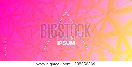 Mosaic Triangular Background. Digital Polygon Pattern. Futuristic Website Template. Pink Geometric T