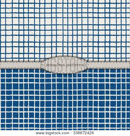 Hand-drawn Seamless Patterns In Simplified Scandinavian Minimalism Style. Classic Blue Pantone 2020 