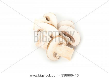 Сhampignon Mushrooms Isolated On White Background, Close Up