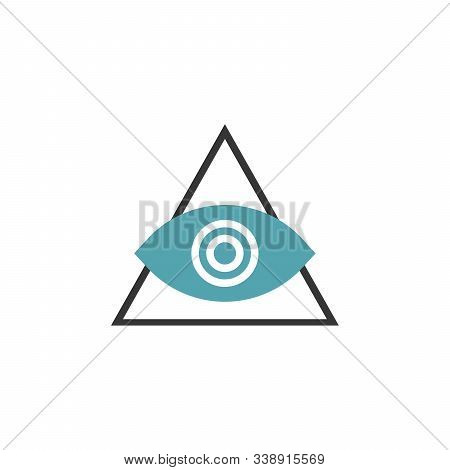 Vector Icon Symbol Of The Masons All-seeing Eye. Sign Of The Eye Of God In The Pyramid Triangle.