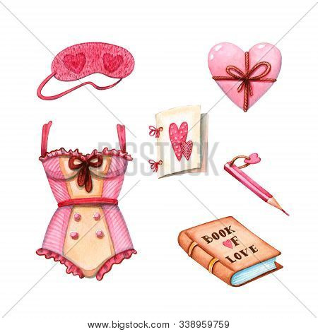 Bodysuit, Eye Mask, Heart, Book Of Love And Pencil