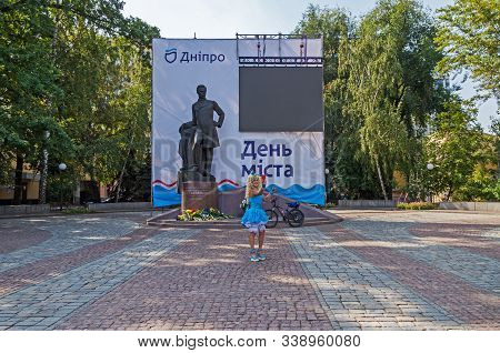 Dnipro, Ukraine - September 14, 2019: Girl In Costume Fairy-tale Character Malvina Takes Selfie On B