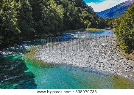 Blue Pools In Mount Aspiring National Park, South Island, New Zealand
