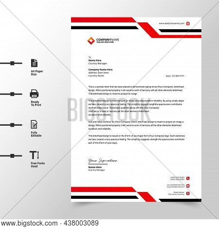 Abstract Business Letterhead Template (red Modern A4 Letterhead Fully Print Ready And Customizable)