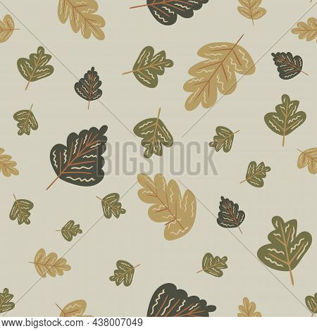 Seamless Vector Pattern In Autumn Colors With Mushrooms, Leaves, Etc. In Pale Boho Colors. Wallpaper