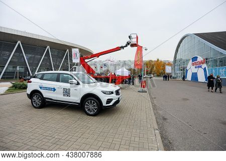 Minsk. Belarus: 12.10.2021 - The Car Of The Geely Center Minsk At The Energy Expo Exhibition In Mins