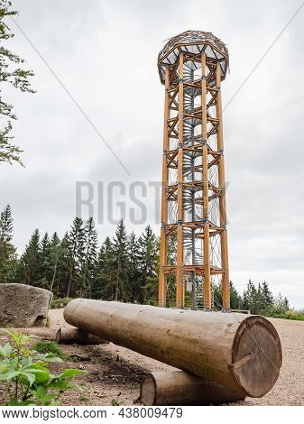 Wooden And Steel  Lookout Tower Called Svetly Vrch. Hiking At Albrechtice In Jizerske Mountains, Cze