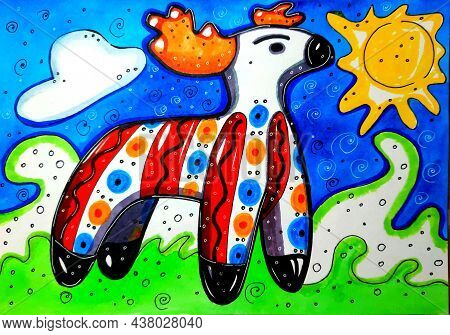 Clay Toy, Painted With Paints. Children's Antique Toy. A Russian Toy Made Of Clay. Dymkovskaya Toy. 