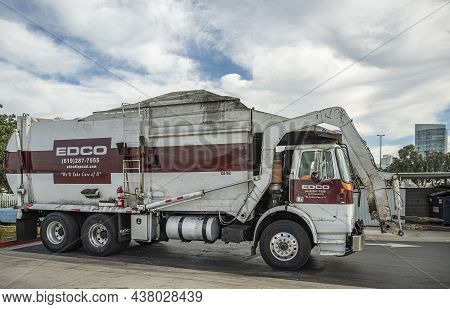 San Diego, California, Usa - October 4, 2021: South Embarcadero Boardwalk. Closeup Of Parked White-b