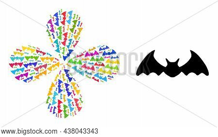 Bat Mouse Icon Bright Rotation Abstract Flower Composition. Element Flower With 4 Petals Combined Fr