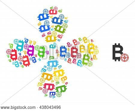 Bitcoin Target Icon Bright Explosion Flower Cluster Composition. Object Centrifugal Explosion Create