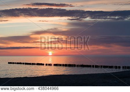 Baltic Sea Coast At Sunset. Rewal. Poland. A Close Up