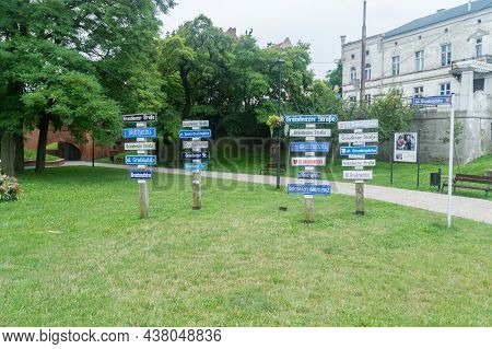Grudziadz, Poland - July 26, 2021: Plates With The Name Of Grudziadz Street From Different Cities.