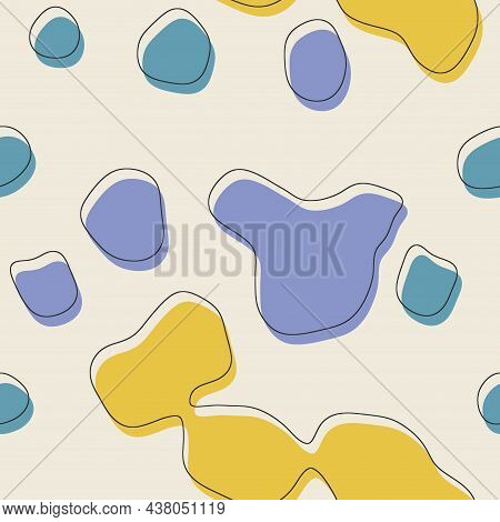 Seamless Abstract Organic Blog Shapes In Various Colors With Offset Outline Surface Pattern Design F