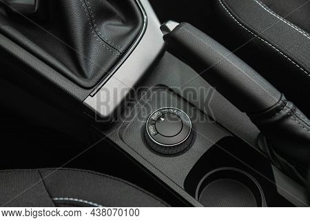 Novosibirsk, Russia - July  22, 2021: Renault Duster , Close Up 2wd, Auto, Lock  Button Switches Con