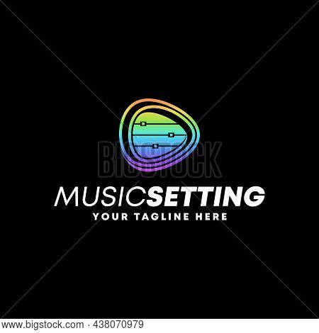 Guitar Pick  And Audio Mixer Logo Free Vector Stock. Play Abstract Design Concept. Can Be Used As A 